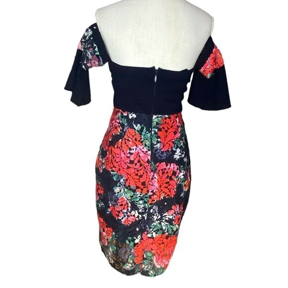 Soieblu Sz Med Black Multi Color Floral Embroidered Off-the-Shoulder Mini Dress - Picture 5 of 7